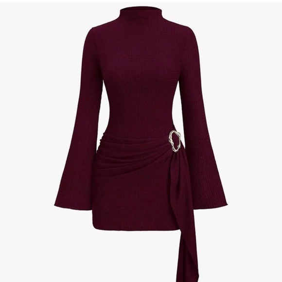 Amazon Dresses & Skirts - Burgundy Mock Neck Mini Dress with Decorative Buckle Worn Once